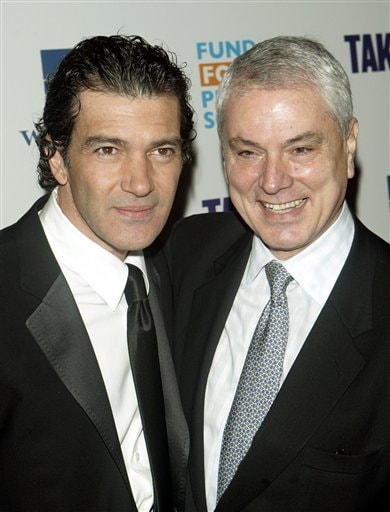Antonio Banderas, left, and Pierre Dulaine, right, pose for photographers during arrivals for the world premiere of the film Take the Lead.