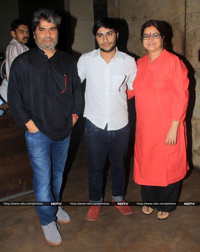 On family duty: Filmmaker Vishal Bhardwaj was accompanied by his wife, singer Rekha, and son Aasman.