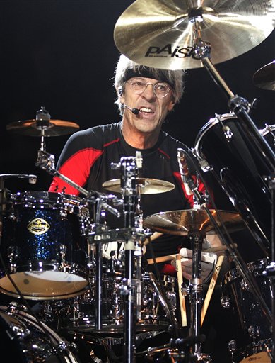 Drummer Stewart Copeland of The Police works his drums during their show in Vancouver.