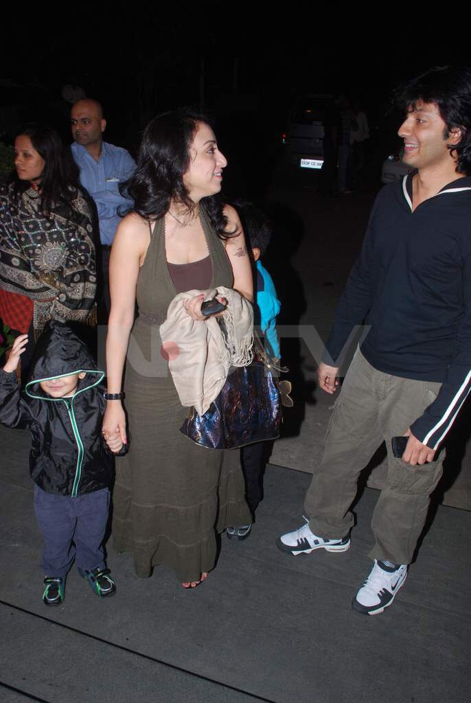 Sonu Nigam's wife Madhurima meets Shirish on her way in.