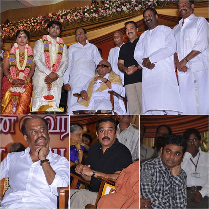 Noted lyricist Vairamuthu's second son Kabilan's wedding in September was a star studded affair. In attendance were superstars Rajinikanth and Kamal Haasan, Oscar winning composer A R Rahman  and political heavyweights M Karunanidhi and P Chidambaram.