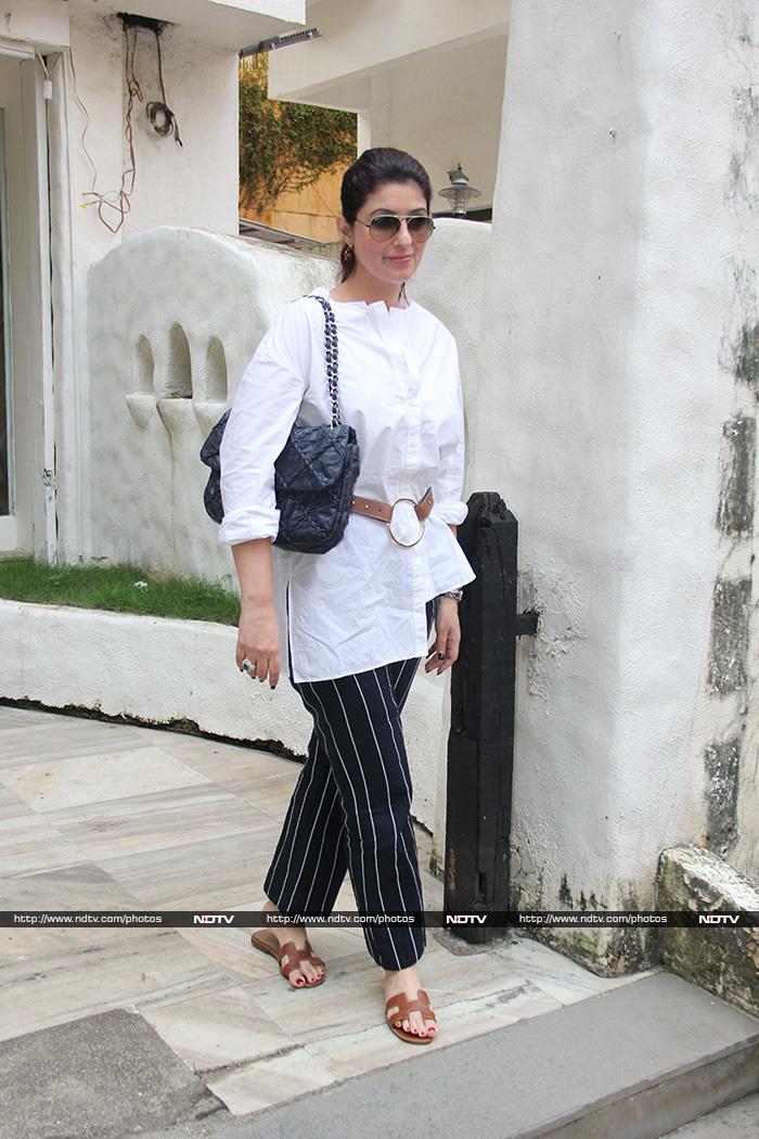 Twinkle Khanna looked chic in white on her day out.