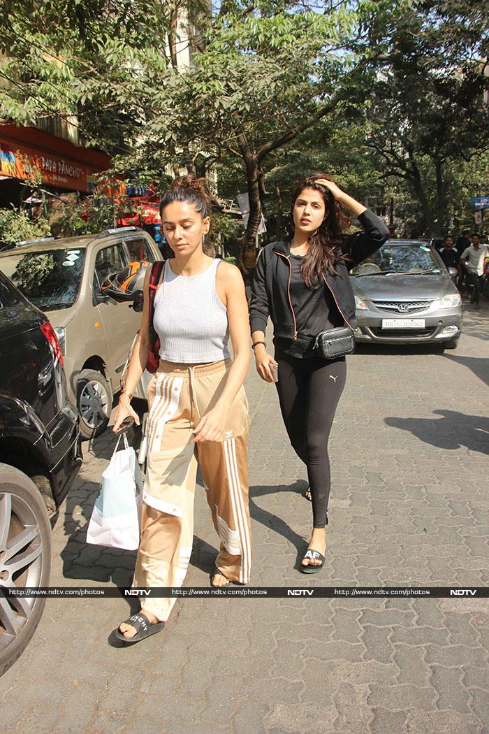 Shibani Dandekar and Rhea Chakraborty were photographed together at Bandra.