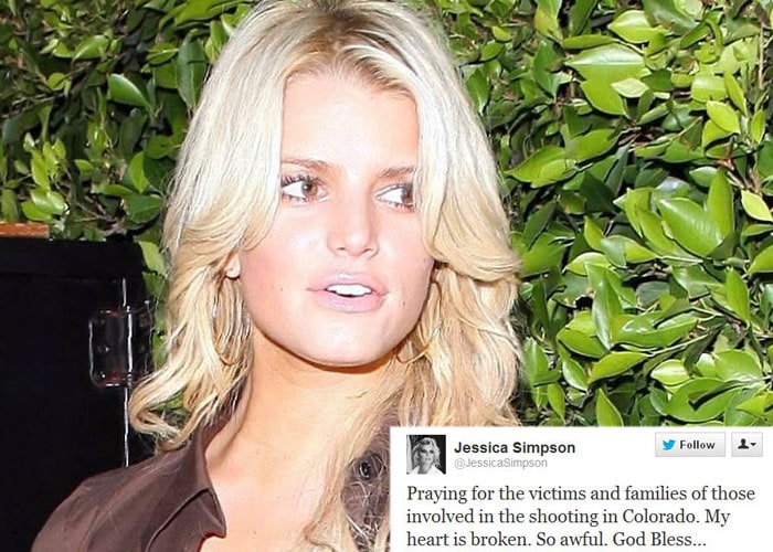 <b>Jessica Simpson</b>: Praying for the victims and families of those involved in the shooting in Colorado. My heart is broken. So awful. God Bless...