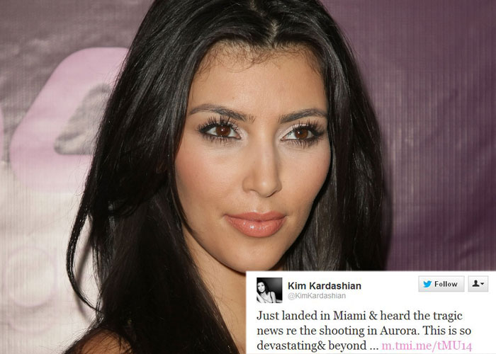 <b>Kim Kardashian</b>: Just landed in Miami & heard the tragic news re the shooting in Aurora. This is so devastating& beyond
