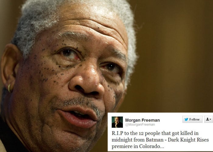<b>Morgan Freeman</b>: R.I.P to the 12 people that got killed in midnight from Batman - Dark Knight Rises premiere in Colorado...