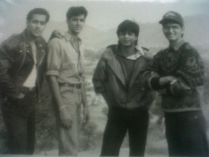 Hrithik with Shah Rukh and Salman. Hrithik Tweeted, ?Wow, just came across this pic from the sets of <i>Karan Arjun</i> when I was assisting dad as the clapper boy!! An amazing memory!! Enjoy ??