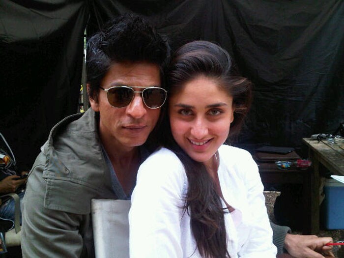 Shah Rukh Khan posed with co-actor Kareena Kapoor on the sets of <i>Ra.One</i> in London.