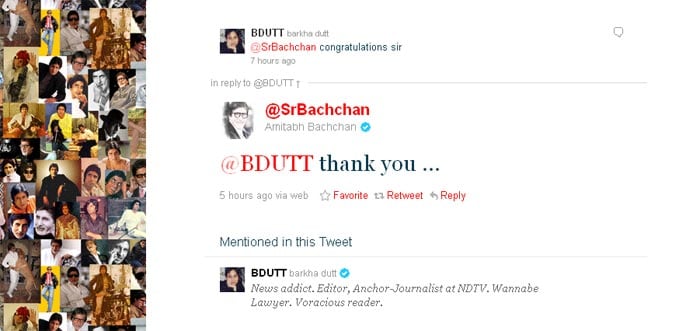 Senior journalist Barkha Dutt wishes the Bachchans.