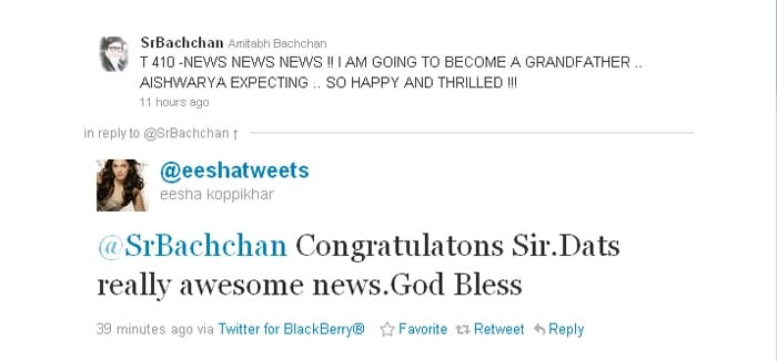 Eesha Koppikhar also congratulates the Bachchans.