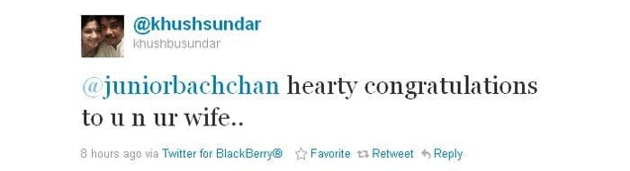 Khushbu Sundar also tweets her wishes.