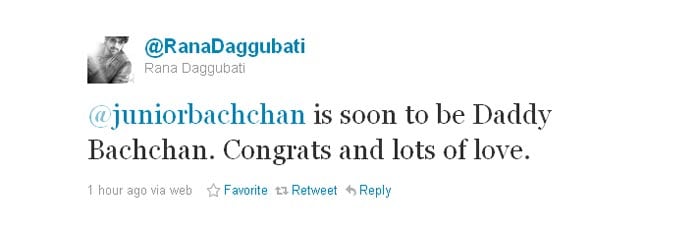 Abhishek Bachchan's  <i>Dum Maaro Dum</i> co-star Rana Daggubati, wishes Abhishek and Aishwarya.