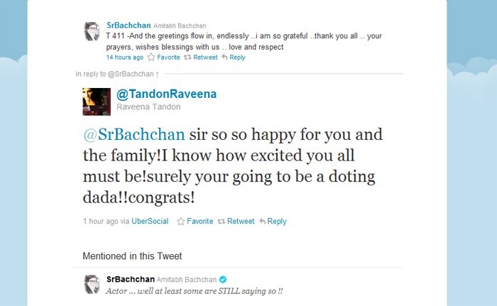 Actress Raveena Tandon also wished Big B and family.