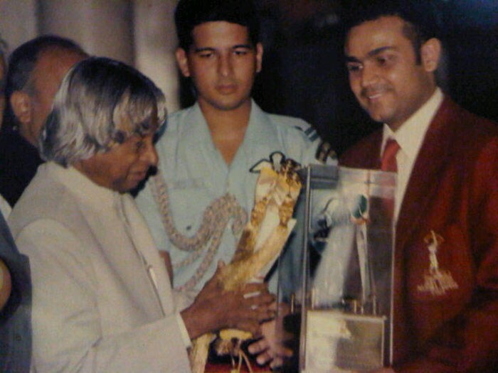 Sehwag tweets: Old memory, taking Arjuna Award from president of india.