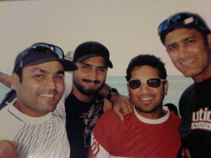 Virender Sehwag with Harbhajan Singh, Sachin Tendulkar and Anil Kumble.