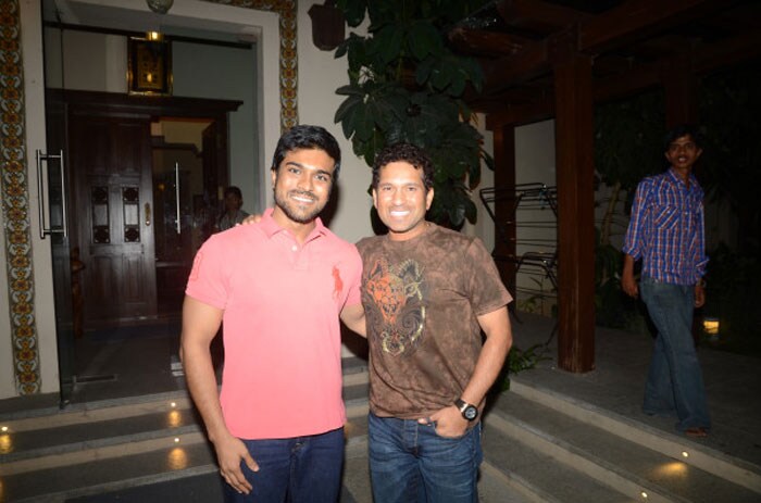 Ram Charan Teja with Sachin Tendulkar