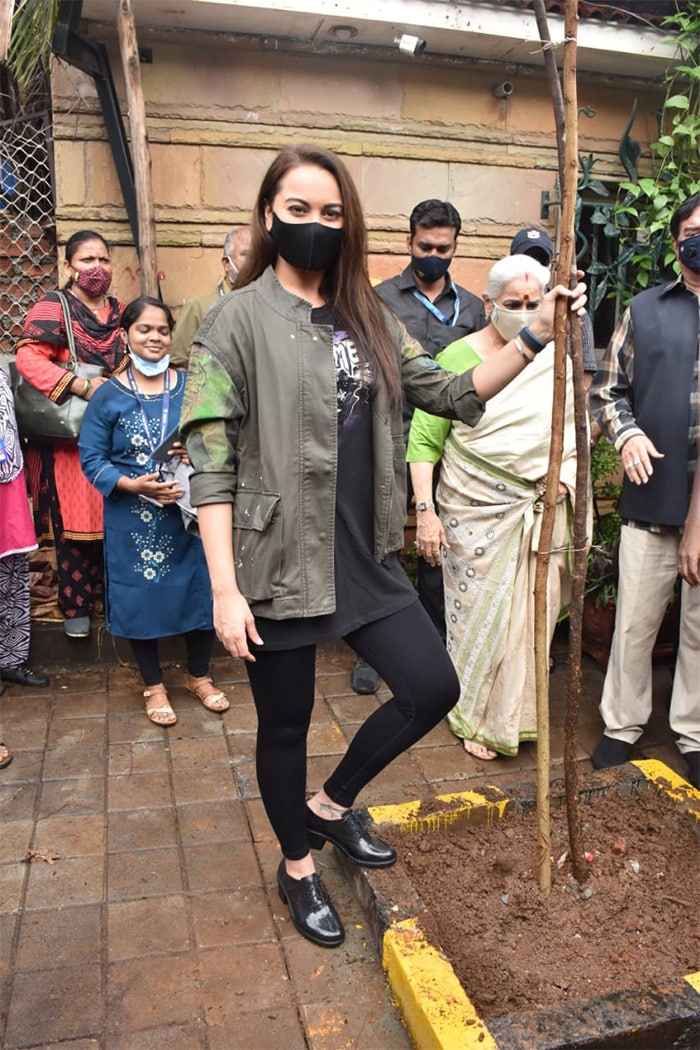 Sonakshi Sinha was photographed at a tree plantation drive in the city.