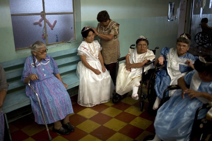 Participants in the Miss Abuelita, or Miss Grandmother, contest organised by the Guatemala City municipality, gather at the asylum Nino de Praga before moving to the contest site in Guatemala City, on Thursday, May 20, 2010. (Photo: AP)