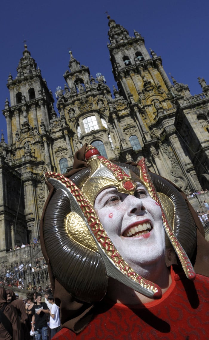 A fan dressed in a Star Wars costume takes part in a meeting in Santiago de Compostela, northwestern Spain, on May 21, 2010, to conmemorate the 30th anniversary of <i>The Empire Strikes Back</i> film. (Photo: AFP)