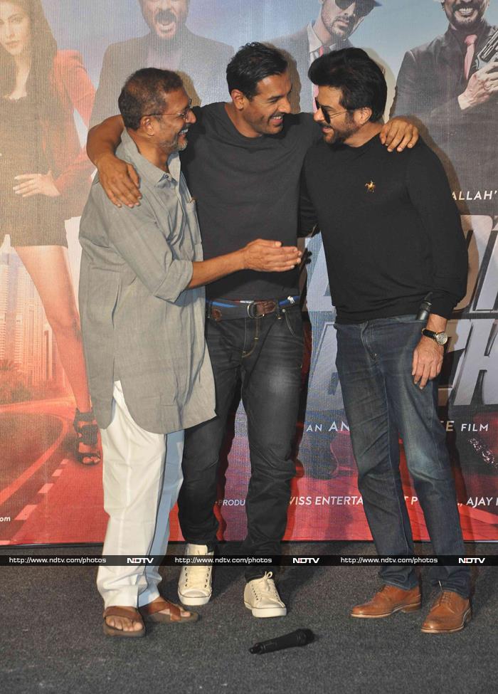 Across town, the <I>Welcome Back</i> brothers - Anil Kapoor and Nana Patekar - posed with the new entrant in the film, John Abraham, at the launch of the title track of their upcoming movie.