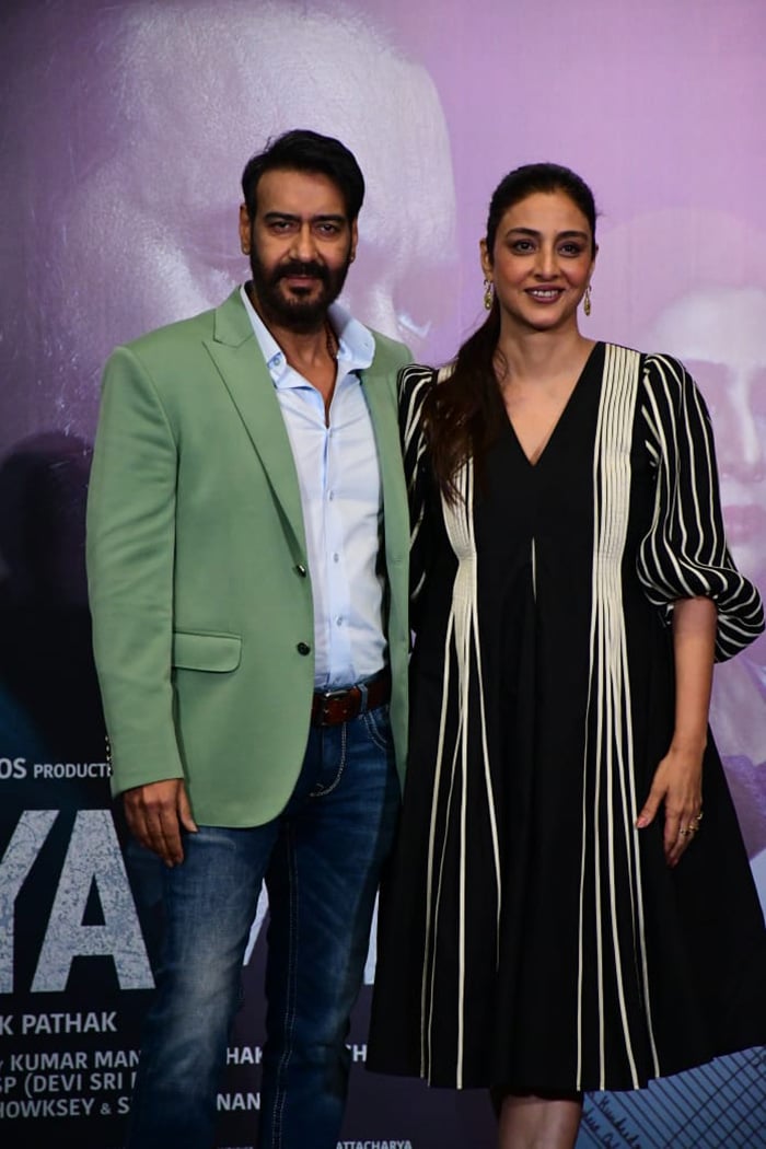 Ajay Devgn and Tabu were pictured at the trailer launch of their film <i>Drishyam 2</i>. (Image courtesy: Varinder Chawla)