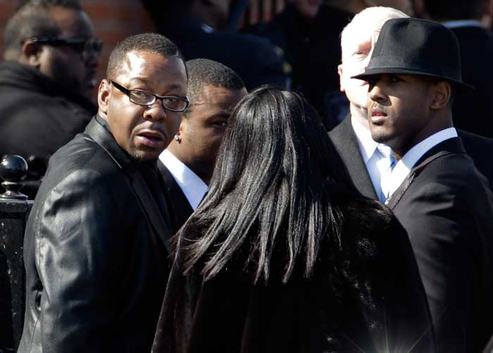 Singer Bobby Brown is seen outside as the funeral of his ex-wife Whitney Houston was taking place at New Hope Baptist Church in Newark, N.J.