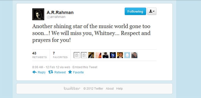 Celebs mourn Whitney Houston on Twitter