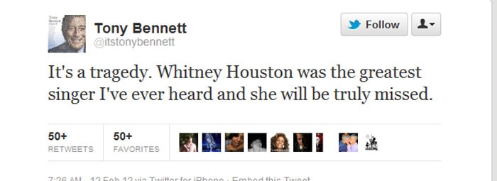 Celebs mourn Whitney Houston on Twitter