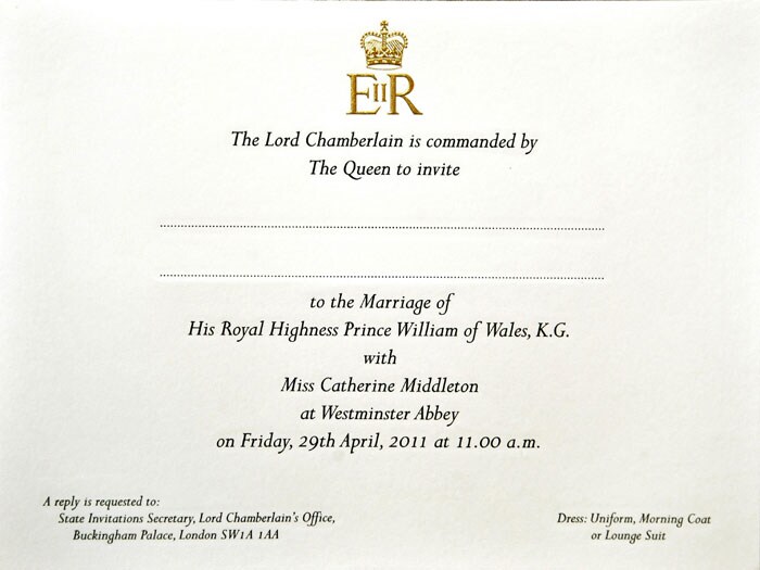 First things first, so let's begin with the invite. We bet that your curiosity has peaked.  What must it be like to get an invite to a royal wedding? Now you know!<br> This invite is simple and stylish, with text die-stamped in gold and gilded edges. Each invite bears the queen's royal seal and invites guests to attend the ceremony.<br>
(Image Courtesy: AFP)