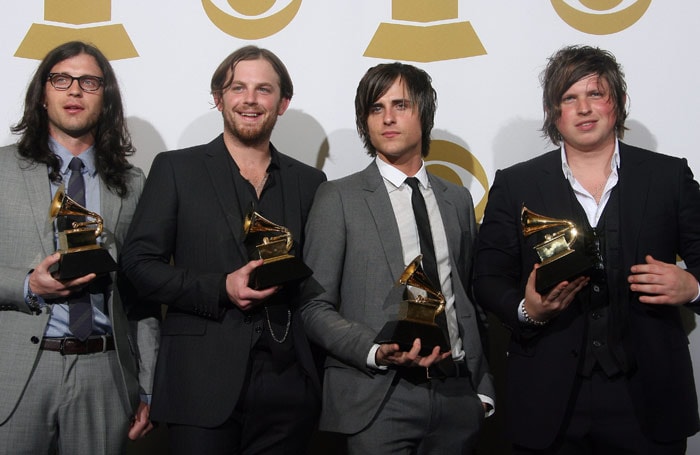 The Kings of Leon pose with their awards at the 52nd annual Grammy Awards in Los Angeles on January 31, 2010. (Photo: AFP)