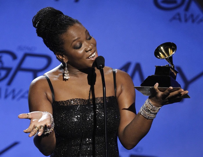 India.Arie accepts the award for best urban alternative performance for "Pearls" at the Grammy Awards on Sunday, Jan. 31, 2010, in Los Angeles. (Photo: AP)