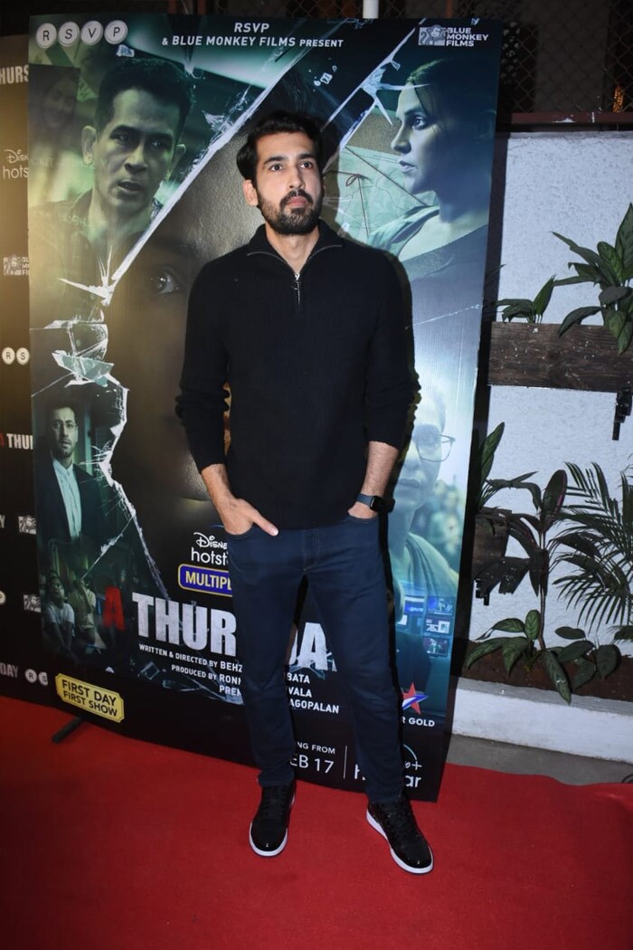 Dhairya Karwa looked smart in a black outfit on Tuesday.