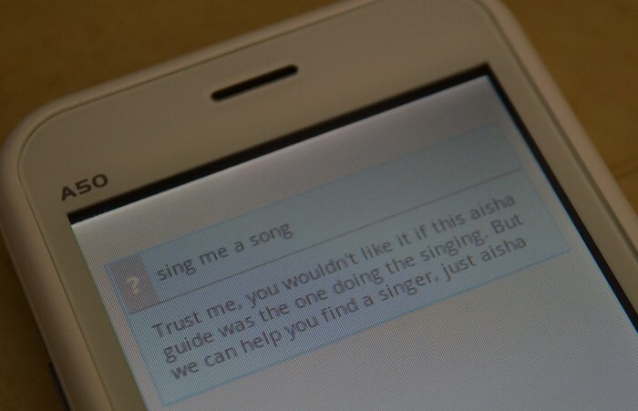 AISHA knows her limitations..<br/><br/><b>Also see</b>: <a href="http://www.ndtv.com/album/listing/gadgets/micromax-a50-superfone-ninja-with-aisha-hands-on-13046/">Hands-on with Micromax A50 Superfone Ninja</a>