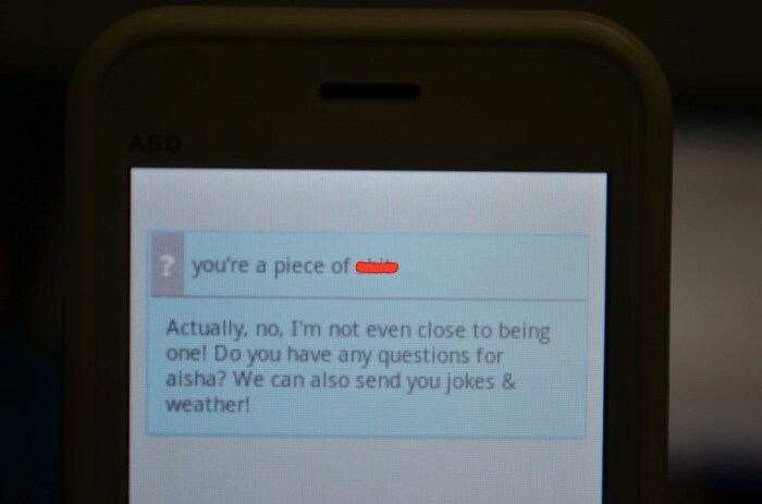 And AISHA is rather touchy about others.<br/><br/><b>Also see</b>: <a href="http://www.ndtv.com/album/listing/gadgets/micromax-a50-superfone-ninja-with-aisha-hands-on-13046/">Hands-on with Micromax A50 Superfone Ninja</a>