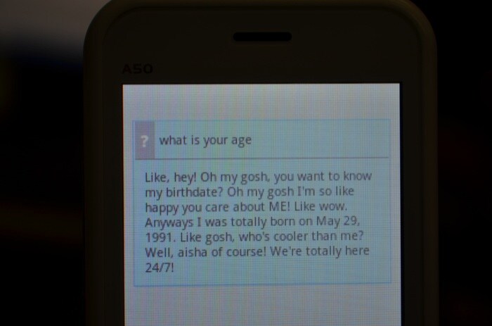 AISHA is more than happy talking about her age.<br/><br/><b>Also see</b>: <a href="http://www.ndtv.com/album/listing/gadgets/micromax-a50-superfone-ninja-with-aisha-hands-on-13046/">Hands-on with Micromax A50 Superfone Ninja</a>
