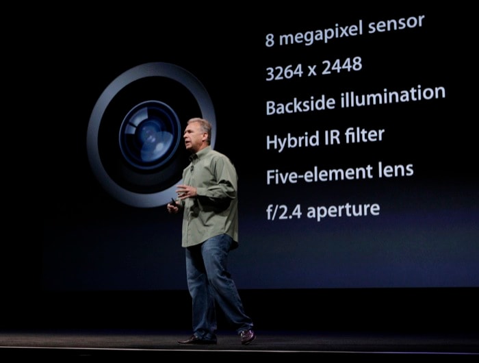 Phil Schiller, Apple's senior vice president of worldwide marketing, talks about the features of the new camera and iSight during an introduction of the new iPhone 5 at an Apple event in San Francisco.