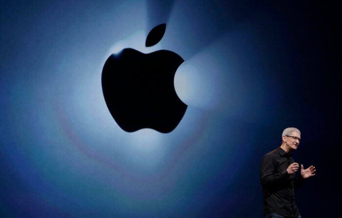 Apple CEO Tim Cook speaks during an Apple event in San Francisco.