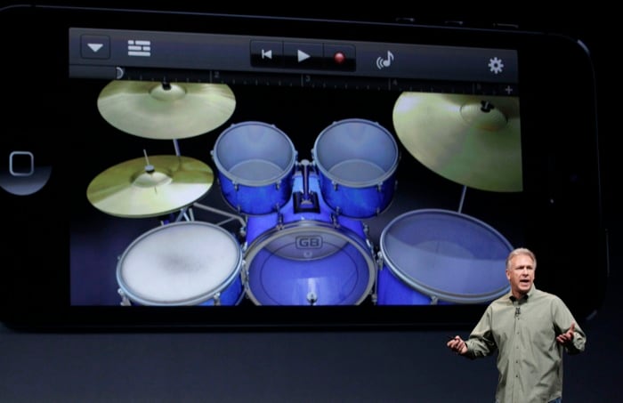 Phil speaks in front of an image of the iPhone 5 during an Apple event in San Francisco.