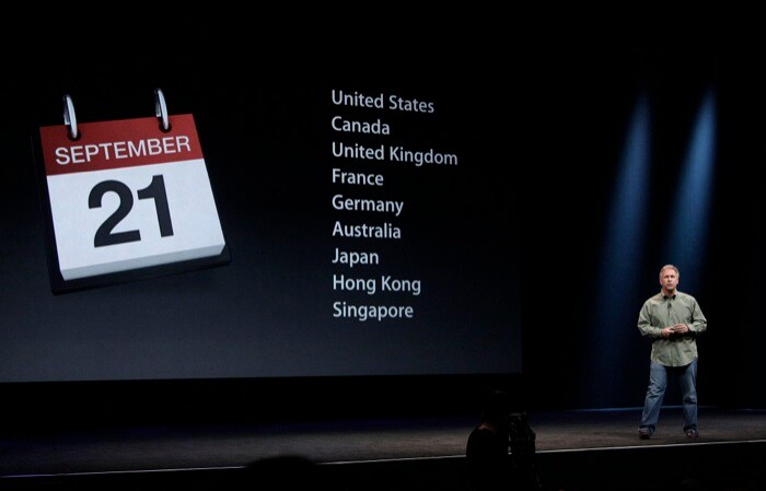 Schiller gives release dates of the iPhone 5 during Apple event.