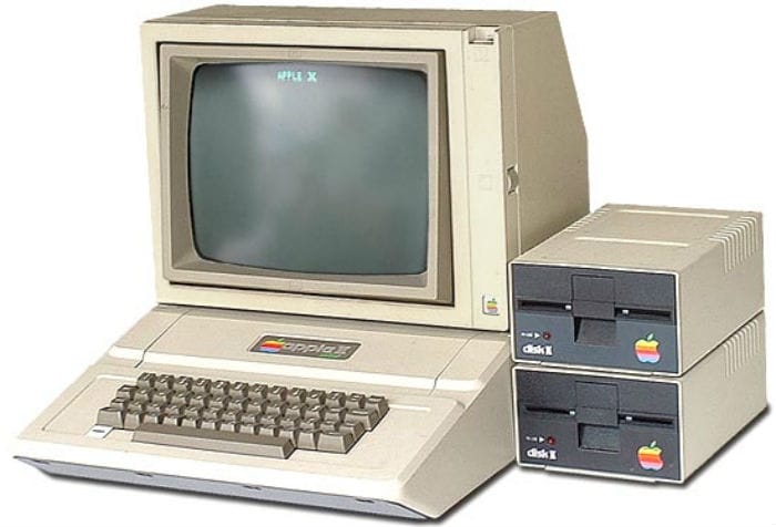 <b>Apple II (1977)</b> - One of the first successful personal computers, the Apple II was designed as a mass-market product rather than something for engineers or enthusiasts. It was still largely Wozniak's design. Several upgrades for the model followed, and the product line continued until 1993.