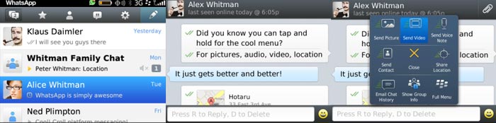 WhatsApp Messenger utilises your existing Internet data plan to help you stay in touch with friends, colleagues and family. Even if you turn off your device or travel outside of coverage area, WhatsApp will save your messages offline and will retrieve them when network coverage is restored or device is turned back on.