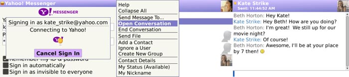 Yahoo! Messenger allows you to chat in virtual real-time with your instant messaging IM contacts when and where you want to not just when you're in front of your computer.