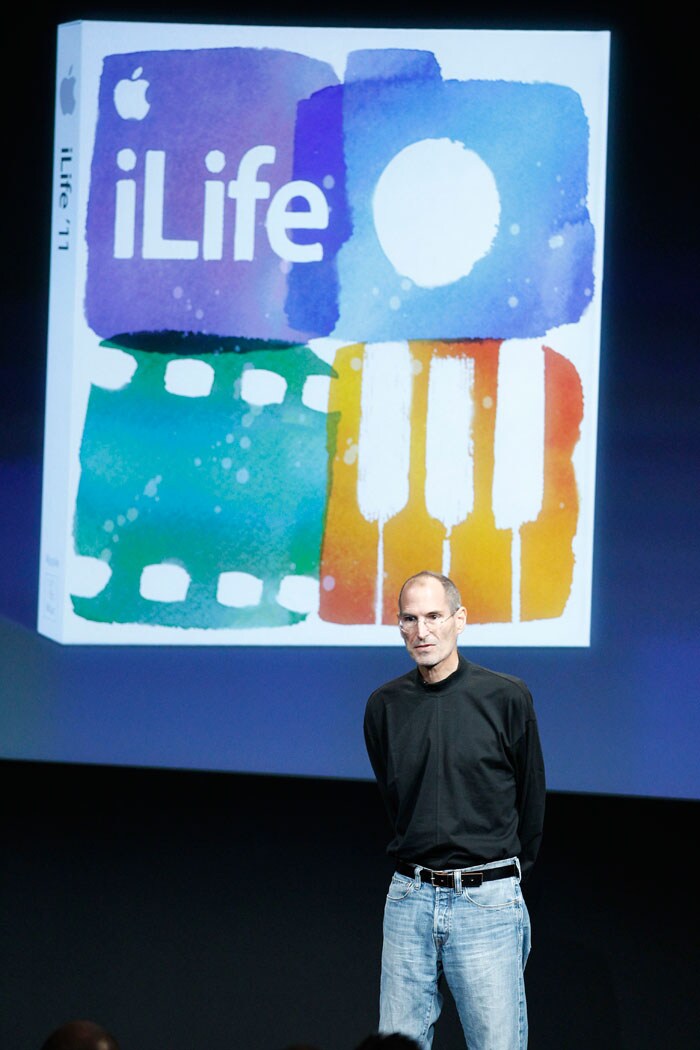 Apple CEO Steve Jobs speaks at an Apple event at Apple headquarters in Cupertino, Calif., announcing a new version of iLife, Apple Inc.'s programs for managing photos, editing videos and other tasks.(Photo AP)