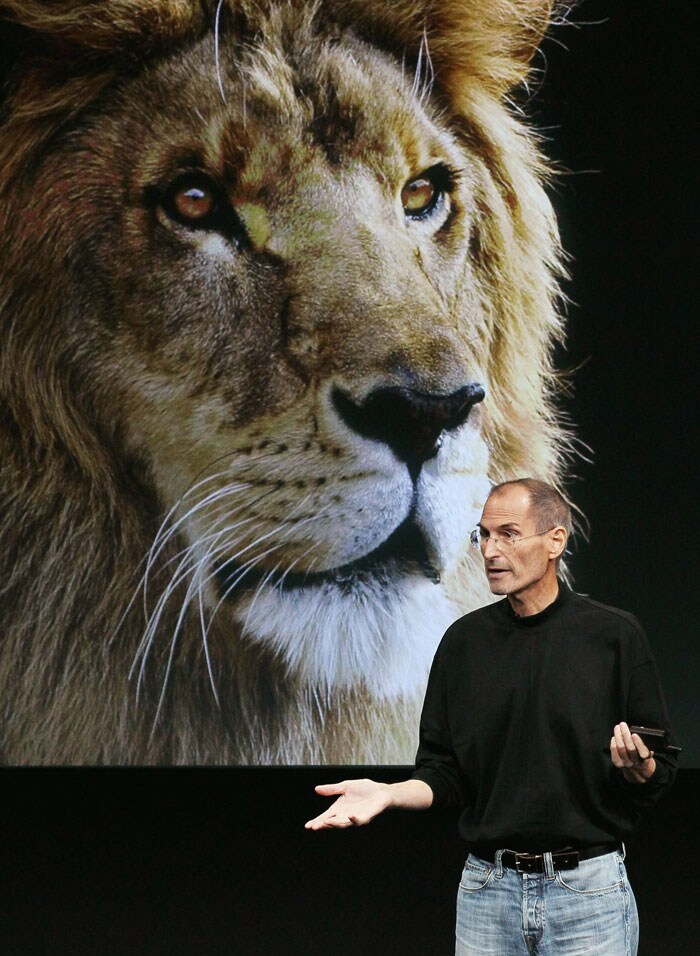 Apple CEO Steve Jobs announces the new OSX Lion operating system as he speaks during an Apple special event at the company's headquarters in Cupertino, California. Jobs announced the new OSX Lion operating system for Mac computers and iLife 11.(Photo AFP)