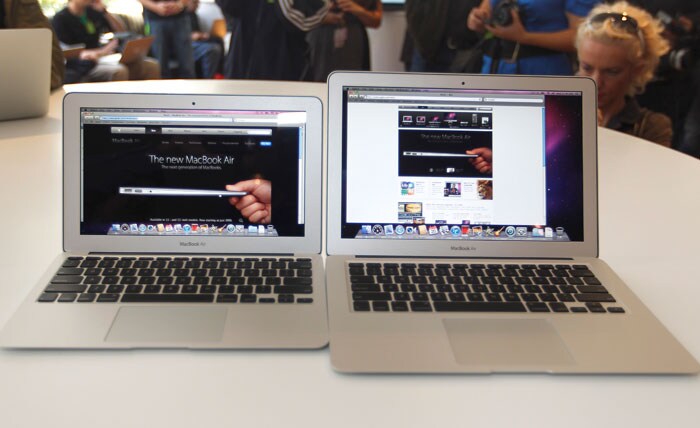 The new Apple Macbook Air 13 and 11 inch laptops is seen on display at Apple headquarters in Cupertino, Calif.(Photo AP)