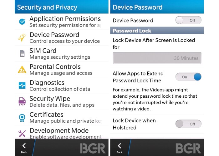 The Security and Privacy section has various options like System Wipe and Parental Controls to keep content on the device safe at all time (Image Credit: BGR)