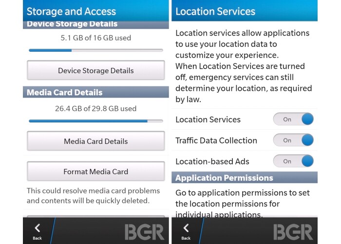 The screenshot here is indicative of 16GB of on-board storage with an additional 30GB external storage accessed by the device. (Image Credit: BGR)
