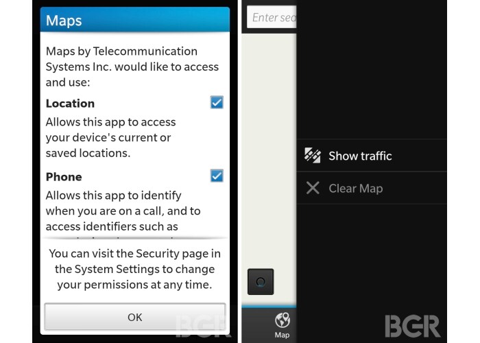 The Maps app for BB10 will be providing free turn-by-turn navigation in addition to a full-featured Maps app independent of Google or Bing search. (Image Credit: BGR)