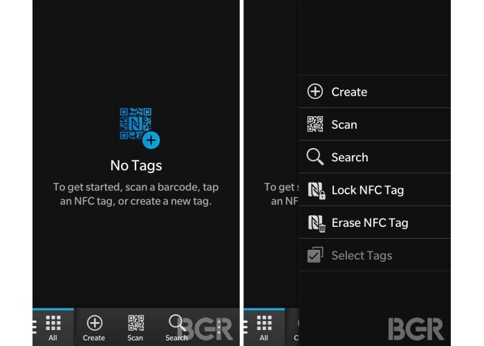 The BB10 OS apparently also comes with extensive NFC integration which includes creating, locking and erasing NFC tags. (Image Credit: BGR)