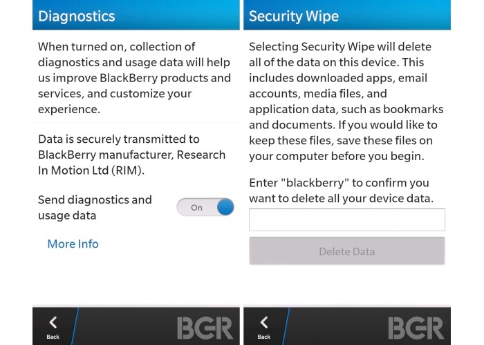 In case you loose your BlackBerry smartphone, then one can use the 'Security Swipe' feature to erase all your personal data.(Image Credit: BGR)